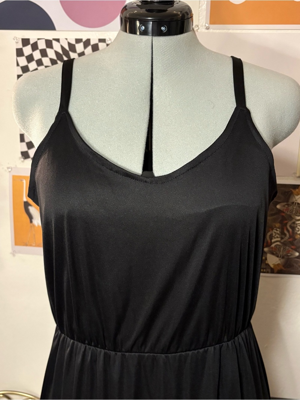 Vintage Black Maxi Dress 90s Minimalist Medium - Picture 2 of 9